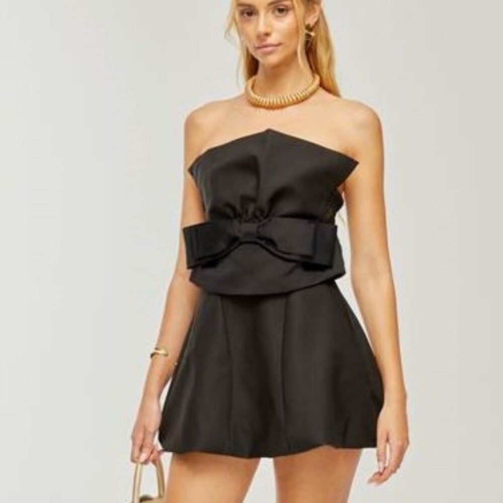 Miss Rosier Caribe Bowknot Off-Shoulder Mini Dress.  Size = large; Color = black